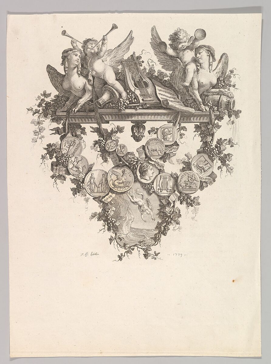 Vignette with Sphinxes and Putti, Jean-Baptiste Huet I (French, Paris 1745–1811 Paris), Etching 