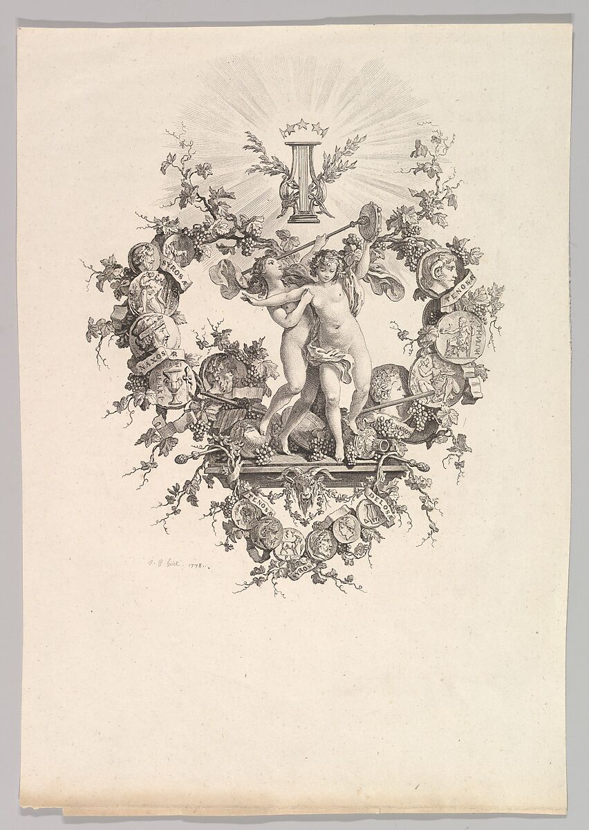 Vignette with Two Nymphs, Jean-Baptiste Huet I (French, Paris 1745–1811 Paris), Etching 