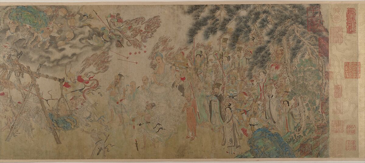 Raising the Alms-Bowl, unidentified artist Chinese, Handscroll; ink, color, and gold on paper, China
