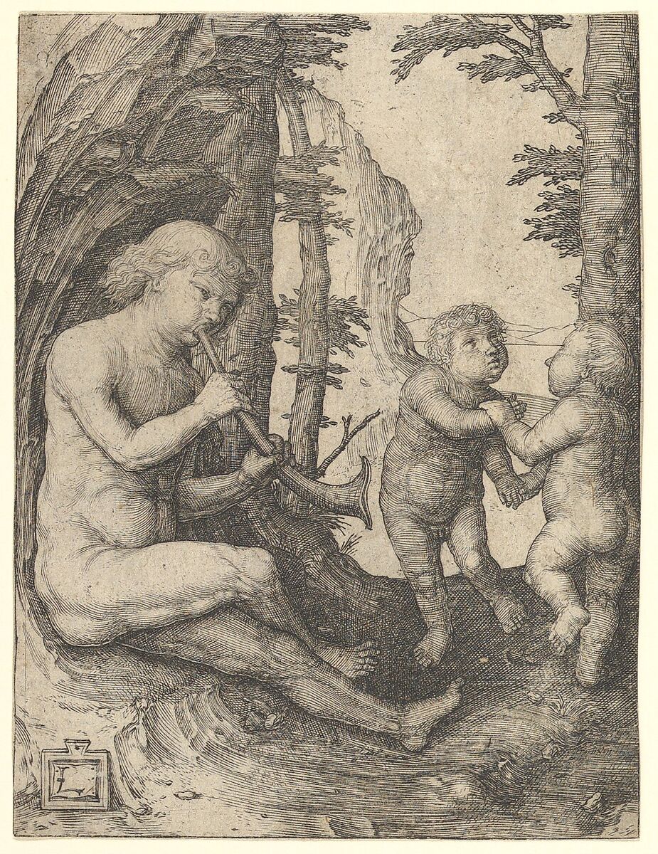 Boy with a Trumpet, Lucas van Leyden (Netherlandish, Leiden ca. 1494–1533 Leiden), Engraving 