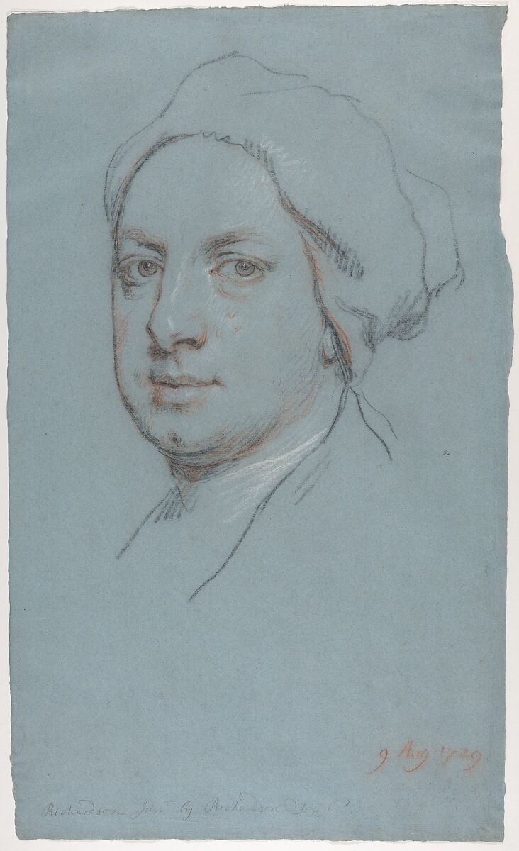 Portrait of Jonathan Richardson, Jr., the artist's son, Jonathan Richardson Sr. (British, London 1667–1745 London), Black, red and white chalk on blue laid paper 
