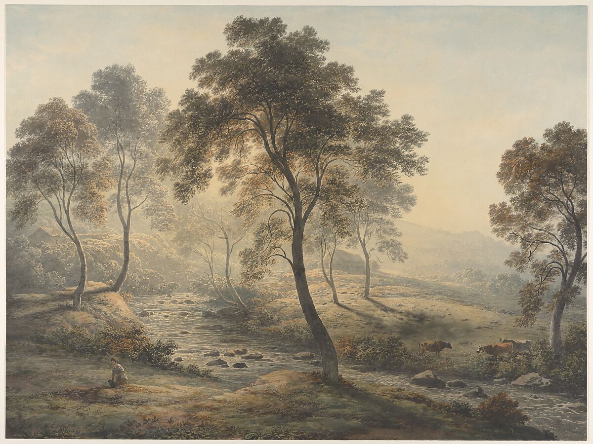 Early morning near Loch Katrine in the Trossachs, Scotland, John Glover (British, Houghton-on-the-Hill, Leicester 1767–1849 Launceston, Tasmania), Watercolor over graphite, with gum arabic 