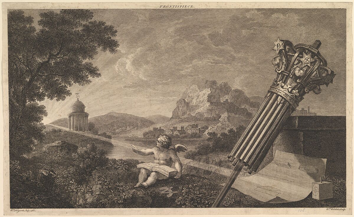 Frontispiece to Joshua Kirby's "Perspective of Architecture" (1761), William Woollett (British, Maidstone, Kent 1735–1785 London), Engraving; second state of three 