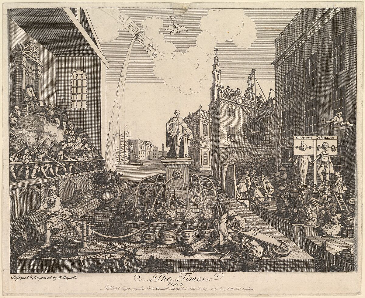 The Times, Plate 2, William Hogarth (British, London 1697–1764 London), Etching and engraving; fourth state of four 