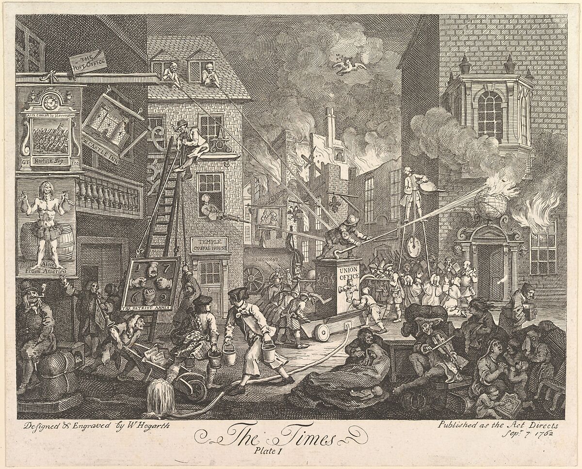 The Times, Plate 1, William Hogarth (British, London 1697–1764 London), Etching and engraving; third state of three 