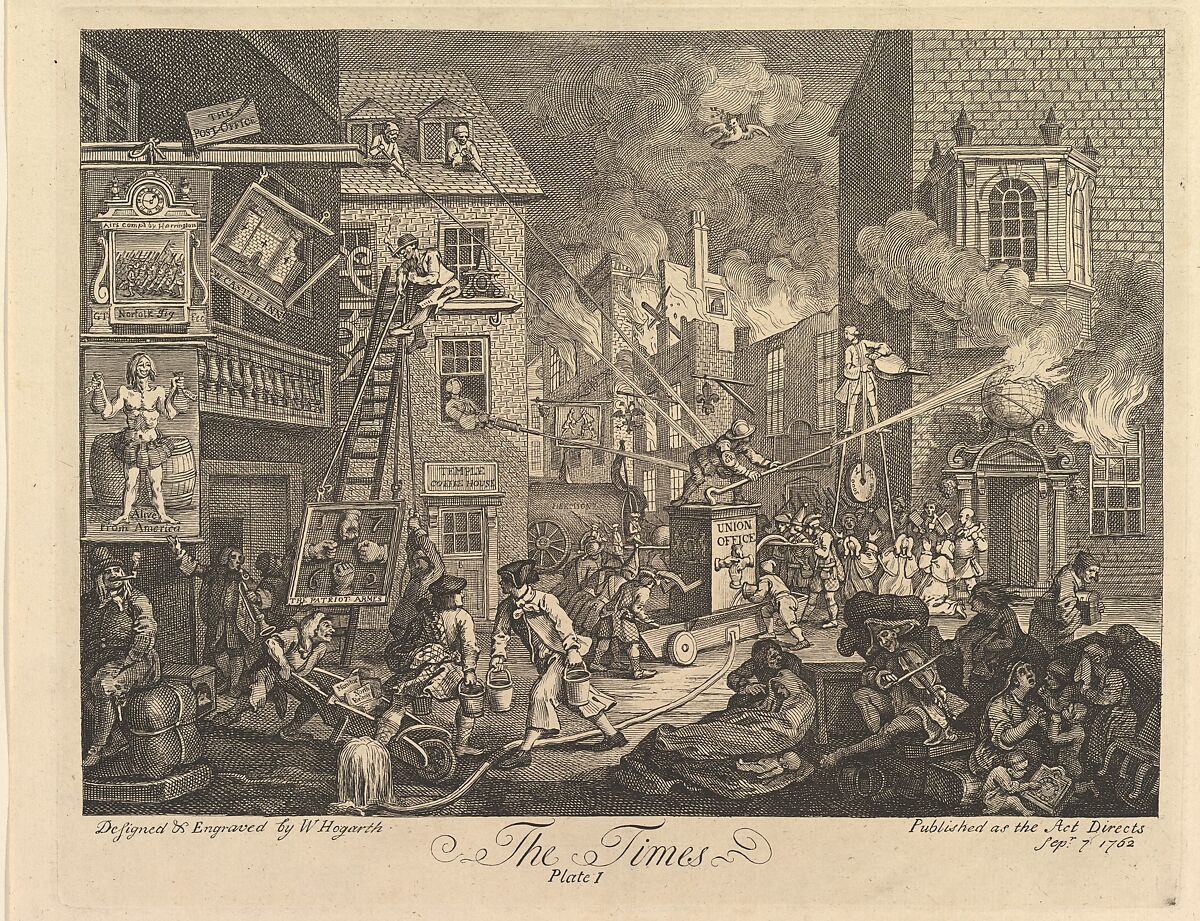 The Times, Plate 1, William Hogarth (British, London 1697–1764 London), Etching and engraving; third state of three 