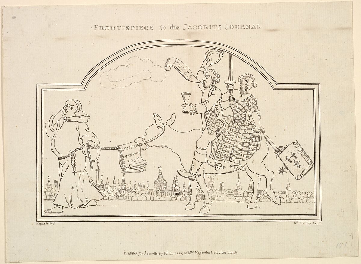 Frontispiece to "The Jacobite's Journal", Engraved and published by Richard Livesay (British, 1750–1826 Southsea, near Portsmouth, Hampshire), Engraving 
