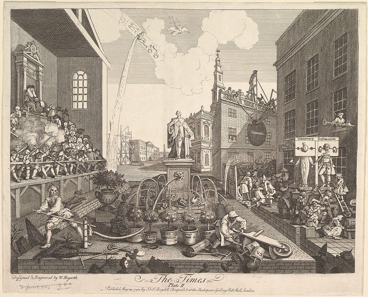 The Times, Plate 2, William Hogarth (British, London 1697–1764 London), Etching and engraving; fourth state of four 