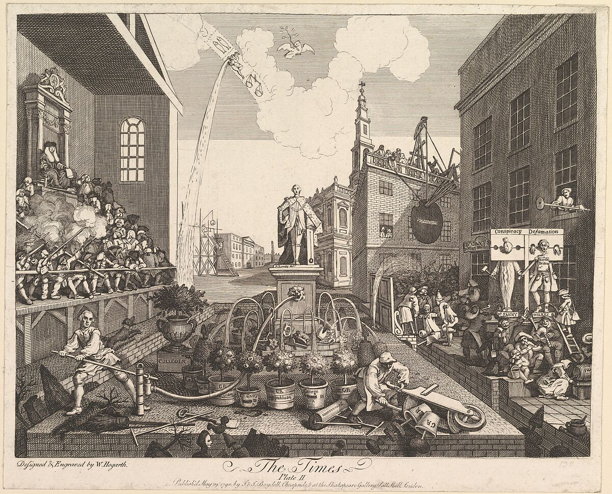 The Times, Plate 2, William Hogarth (British, London 1697–1764 London), Etching and engraving; fourth state of four 