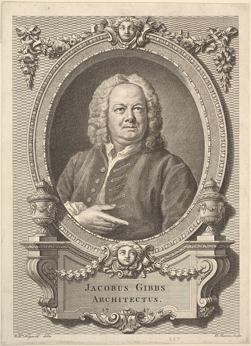 Jacobus Gibbs, Architectus, Bernard Baron (French, Paris 1696–1762 London), Etching and engraving; third state of three 