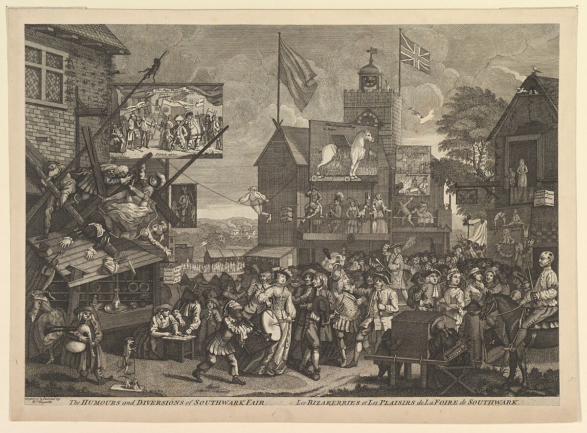The Humours and Diversions of the Southwark Fair / Les Bizarerries et Les Plaisirs de La Foire de Southwark, After William Hogarth (British, London 1697–1764 London), Engraving 