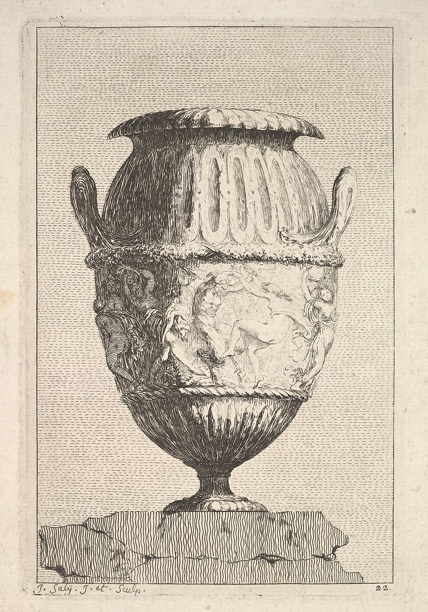 Design for a Vase with a Bacchic Frieze, from: Vases, Jacques François Joseph Saly (French, Valenciennes 1717–1776 Paris), Etching 