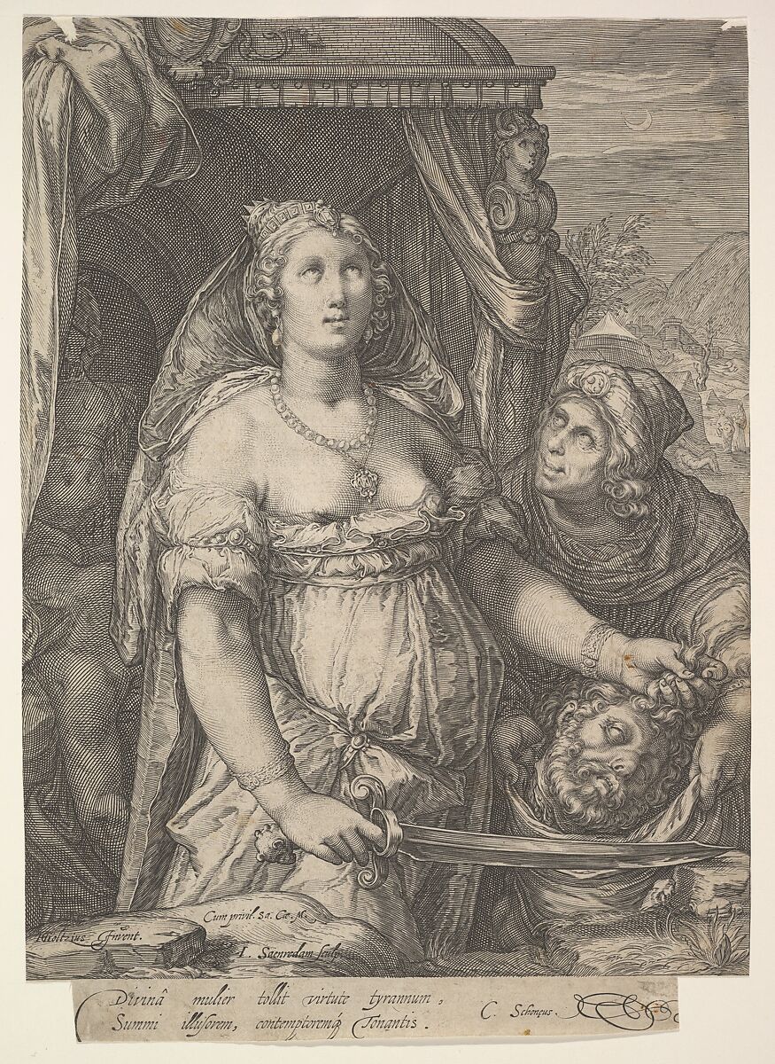 Judith and the Head of Holofernes, Jan (Pietersz.) Saenredam (Netherlandish, Zaandam 1565–1607 Assendelft), Engraving 