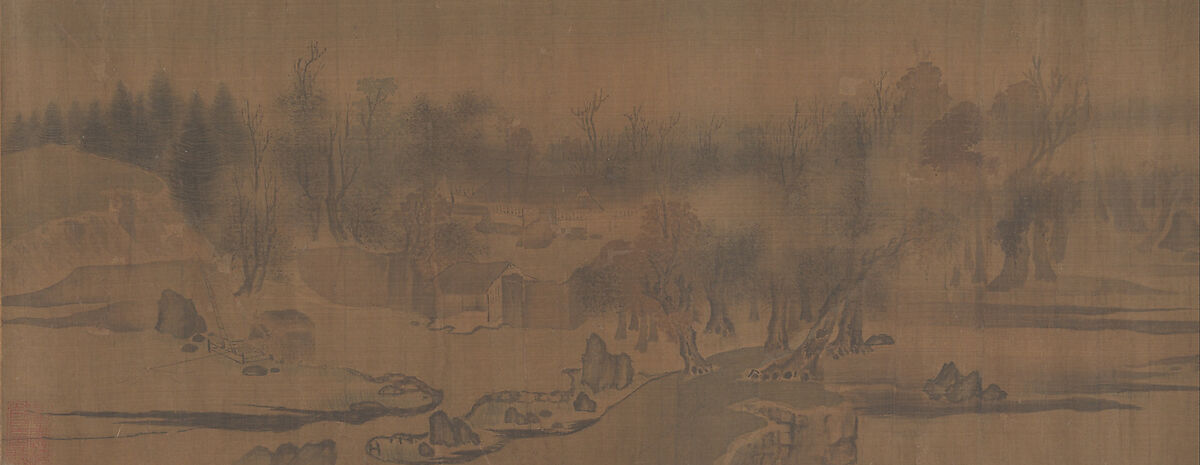 River Village in Autumn Dawn, After Zhao Lingrang (Chinese, active ca. 1070–1100), Handscroll; ink and color on silk, China 