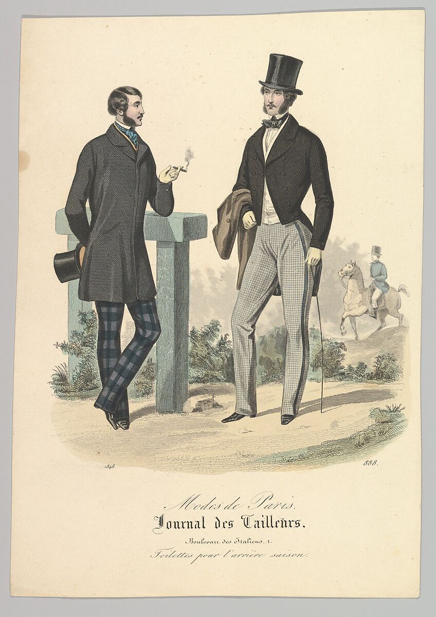 888 from Modes de Paris, Journal des Tailleurs, Anonymous, French, 19th century, Hand-colored lithograph 
