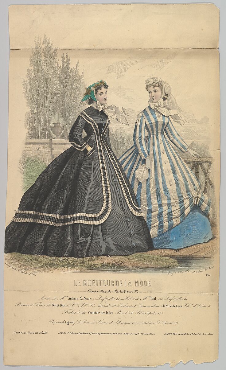 Modes de Mme. Antonie Lalanne, No. 791, from Le Moniteur de la Mode, Jules David (French, Paris 1808–1892 Paris), Steel engraving with hand coloring 