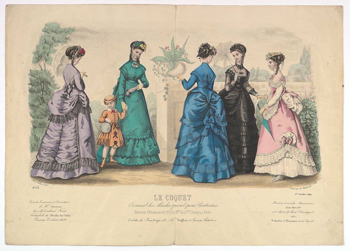 Le Coquet, No. 22, from Journal des Modes Spécial pour Couturières, Laure Noël (French, 1827–1878), Steel engraving with hand coloring 