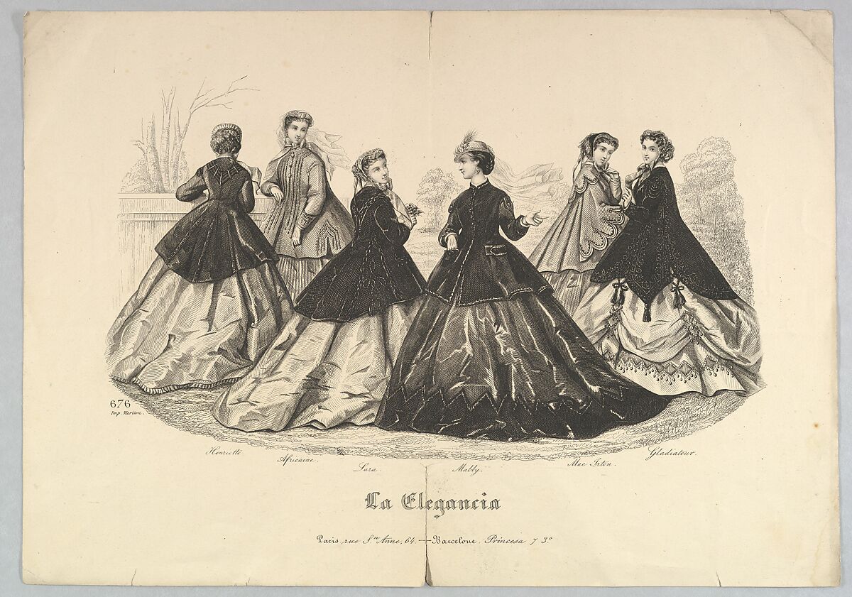 Six Women Outdoors, No. 676, from La Elegancia, Hélöise Leloir (French, 1820–1873), Etching 