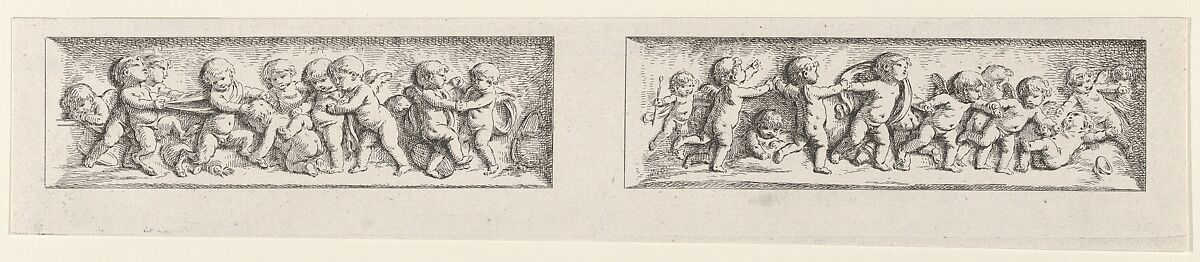 Two Friezes with Playing Putti, Premier Livre, Sixieme Cahier, plate 34 from "L'Oeuvre de J. B. Huet", Jean-Baptiste Huet I (French, Paris 1745–1811 Paris), Etching 