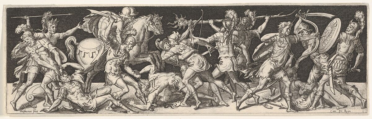 Plate from "Battles and Victories" (Combats et Triomphes), Etienne Delaune (French, Orléans 1518/19–1583 Strasbourg), Engraving, probably first state of four 