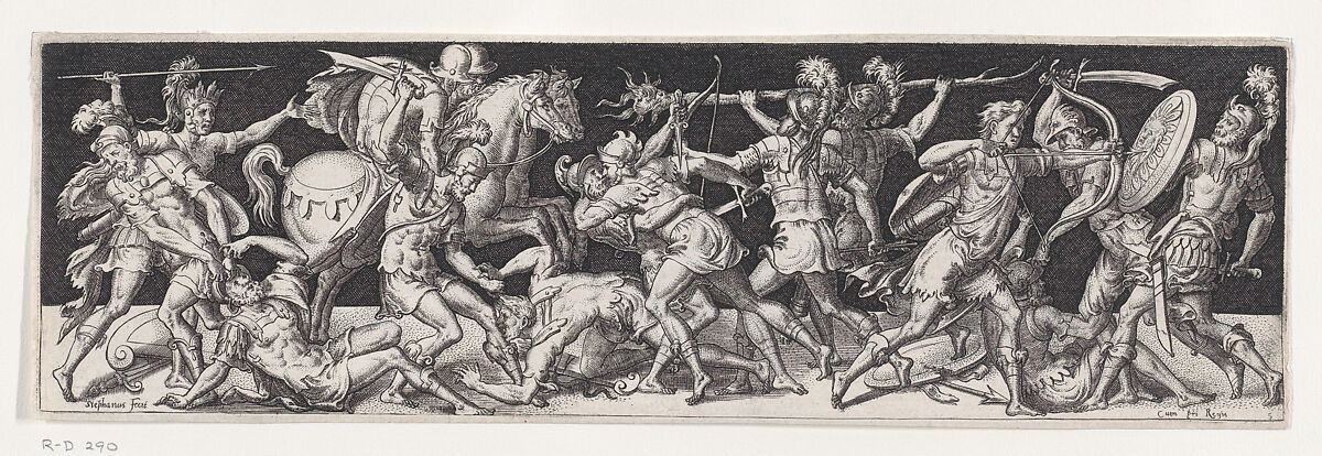 Plate from "Battles and Victories" (Combats et Triomphes), Etienne Delaune (French, Orléans 1518/19–1583 Strasbourg), Engraving, probably first state of four
