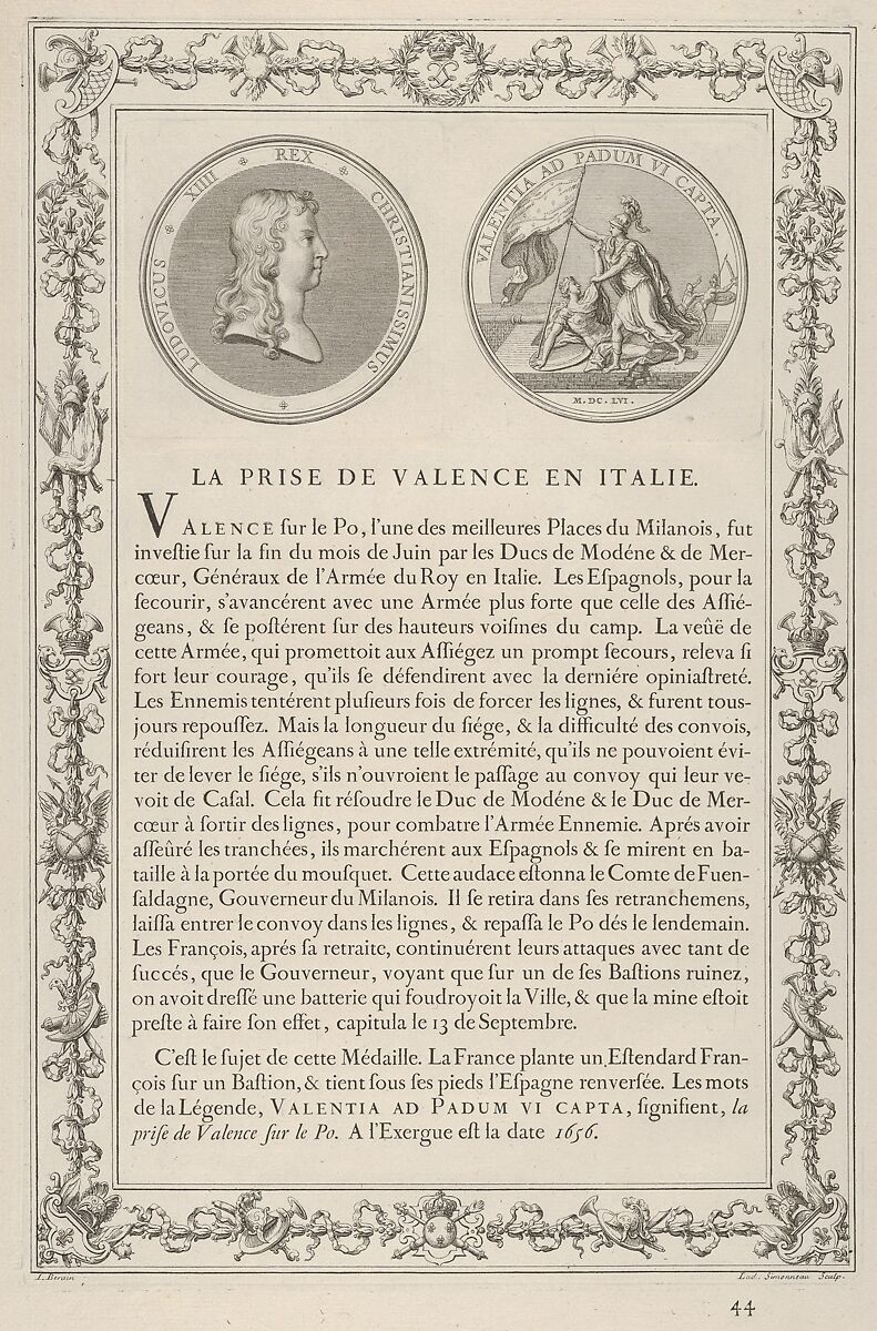 Medal commemorating the Capture of Valencia in Italy (La Prise de Valence en Italie), Louis Simonneau (French, 1654-1727), Engraving 