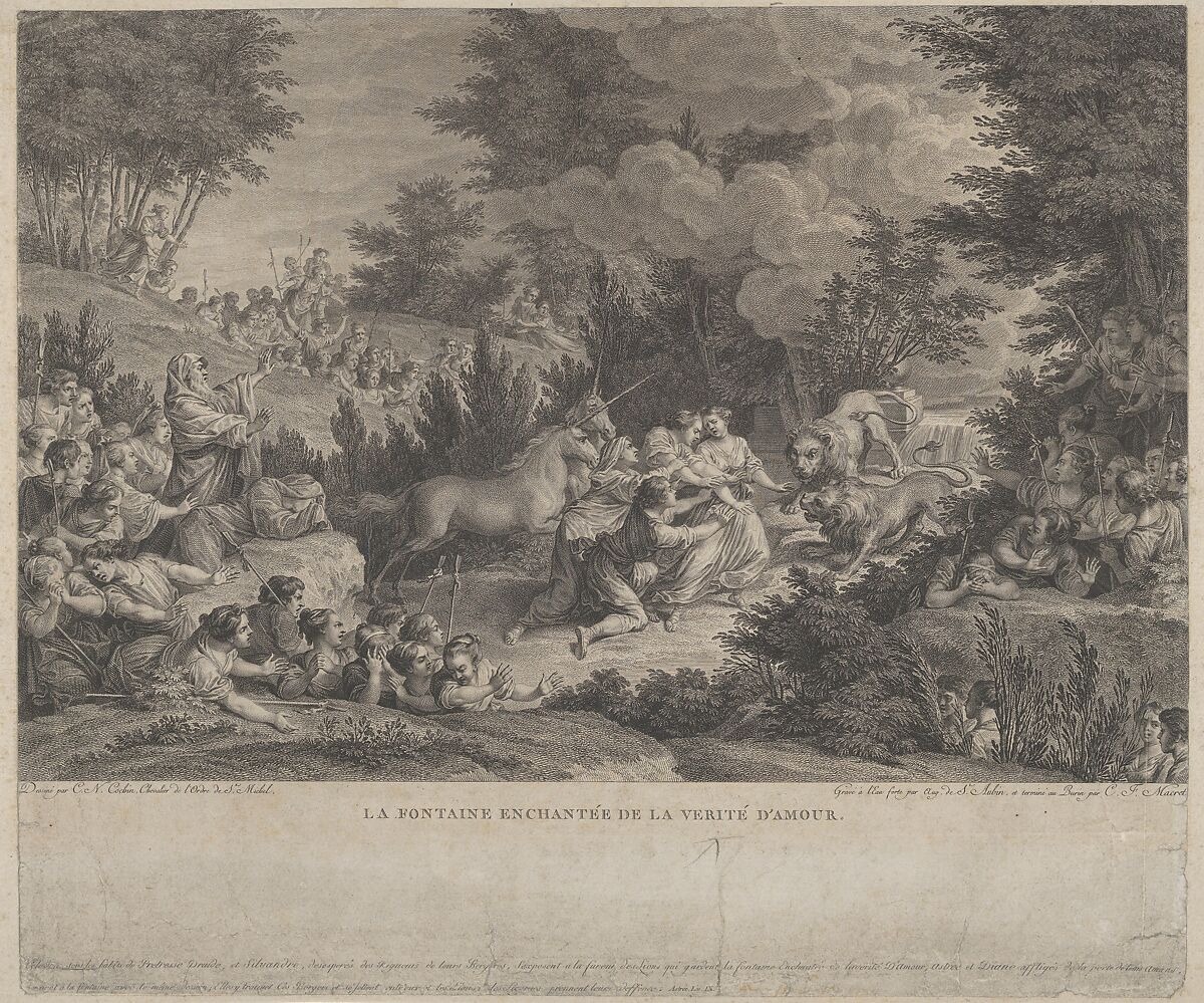 The Enchanted Fountain of Love's Truth (La Fontaine Enchantée de la Verité d'Amour), Augustin de Saint-Aubin (French, Paris 1736–1807 Paris), Etching and engraving (state before dedication) 