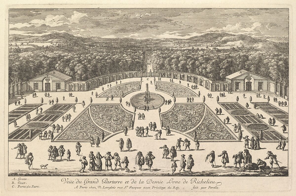 Veüe du Grand Parterre et de la Demie Lune de Richelieu, Adam Perelle (French, Paris 1640–1695 Paris), Etching 