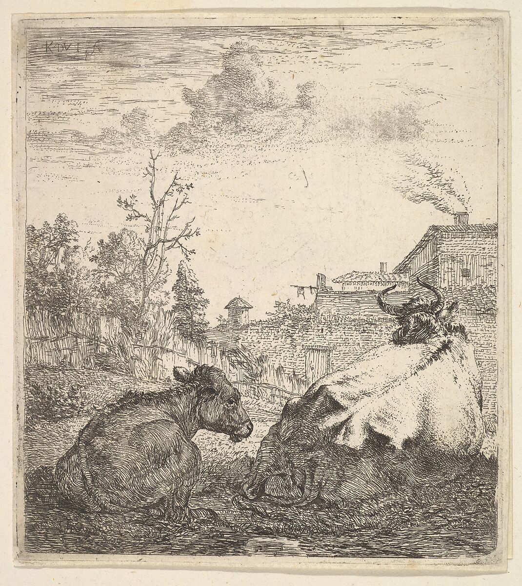The Cow and the Calf, Karel Dujardin (Dutch, Amsterdam 1622–1678 Venice), Etching; first of three states 