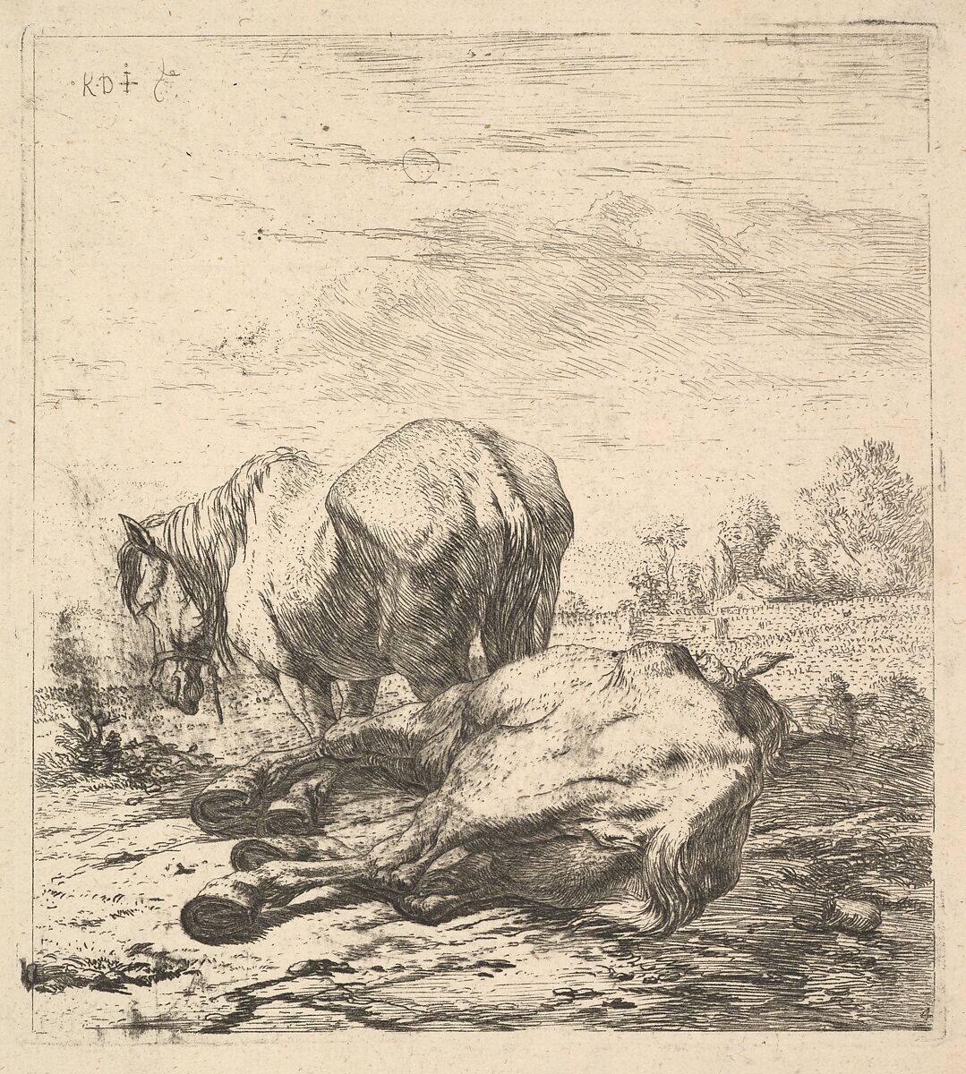The Two Horses, Karel Dujardin (Dutch, Amsterdam 1622–1678 Venice), Etching; third of three states 