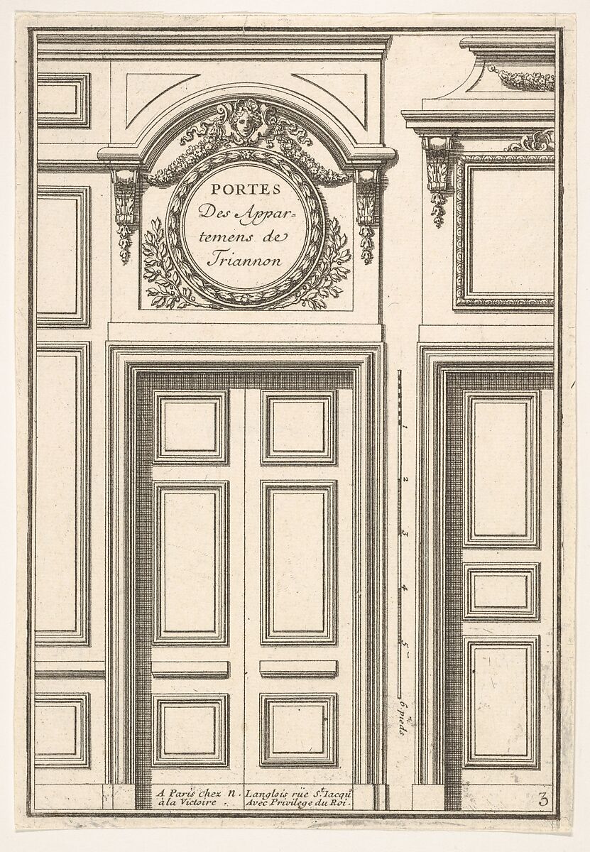 Doors of the Trianon Apartments, plate III from "Portes a Placard et Lambris", Jean Le Pautre (French, Paris 1618–1682 Paris), Etching 
