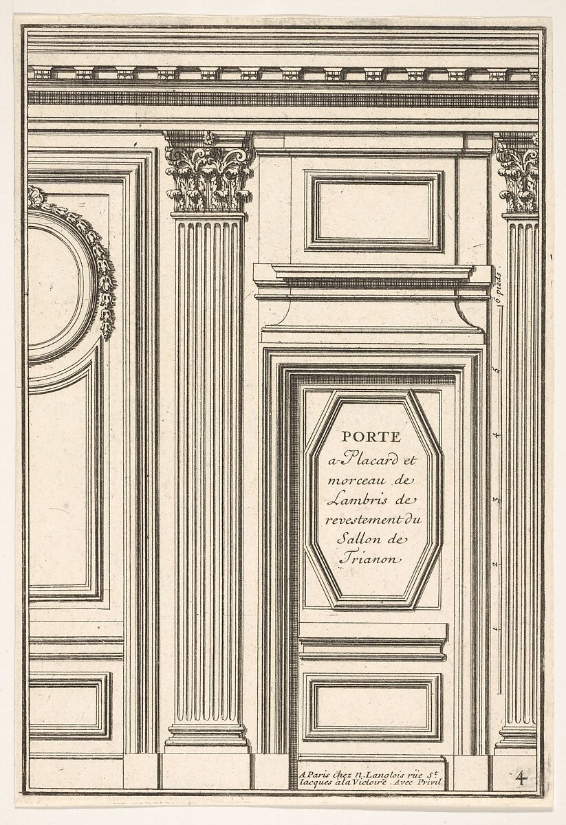Door and Part of the Wainscot in the restored Salon of the Trianon Palace, plate IV from "Portes a Placard et Lambris", Jean Le Pautre (French, Paris 1618–1682 Paris), Etching 