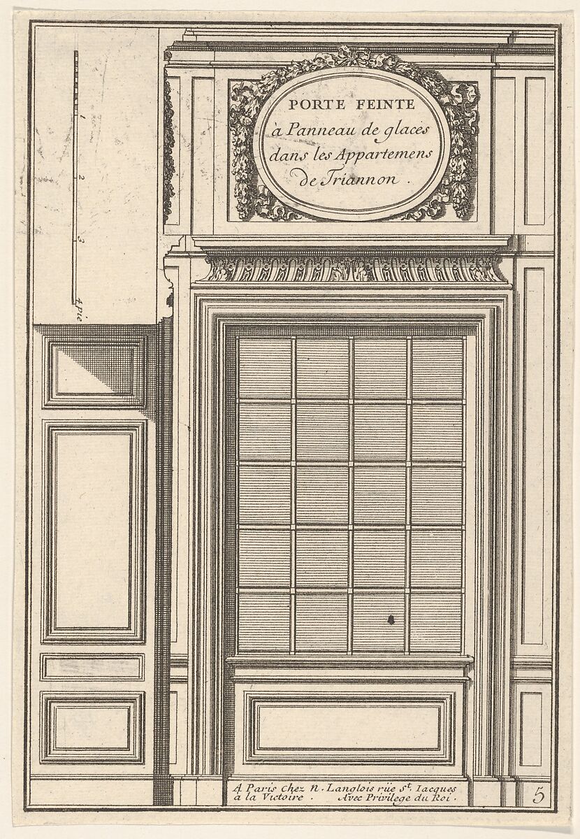 Hidden Door covered with a Mirror in the Trianon Palace, plate V from "Portes a Placard et Lambris", Jean Le Pautre (French, Paris 1618–1682 Paris), Etching 
