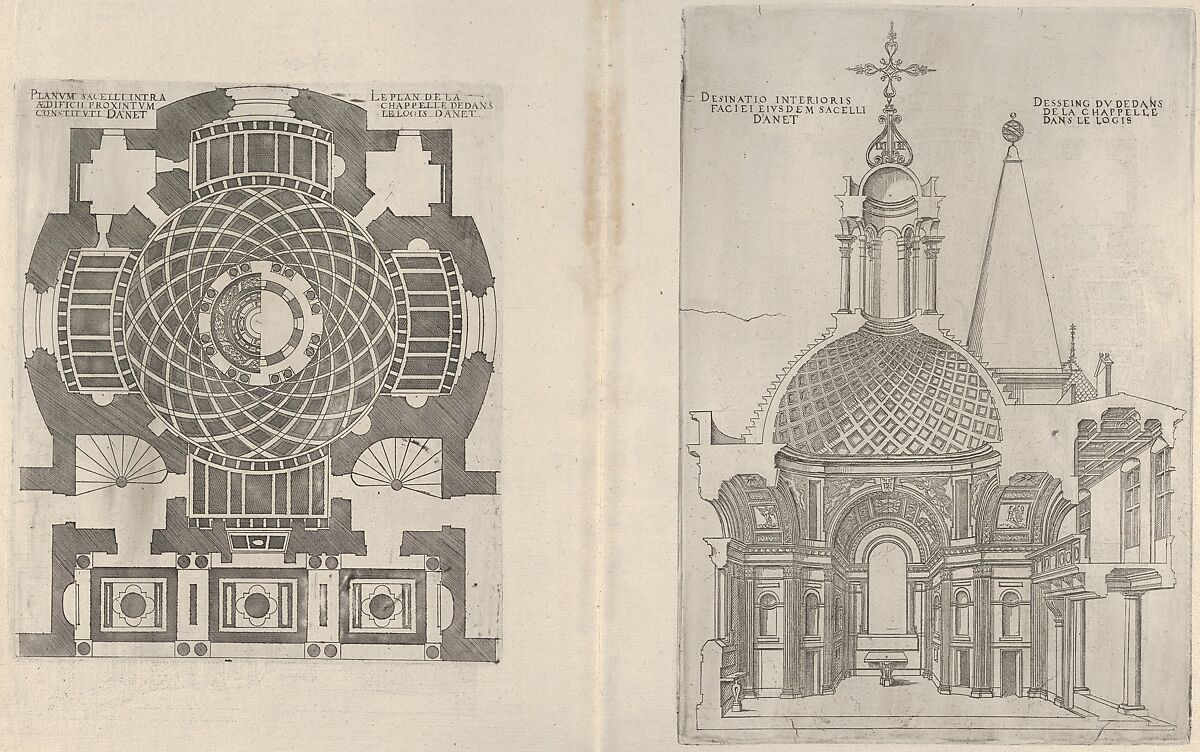 Cross sections of the Chapel at Chateau d'Anet, Jacques Androuet Du Cerceau (French, Paris 1510/12–1585 Annecy), Engraving 