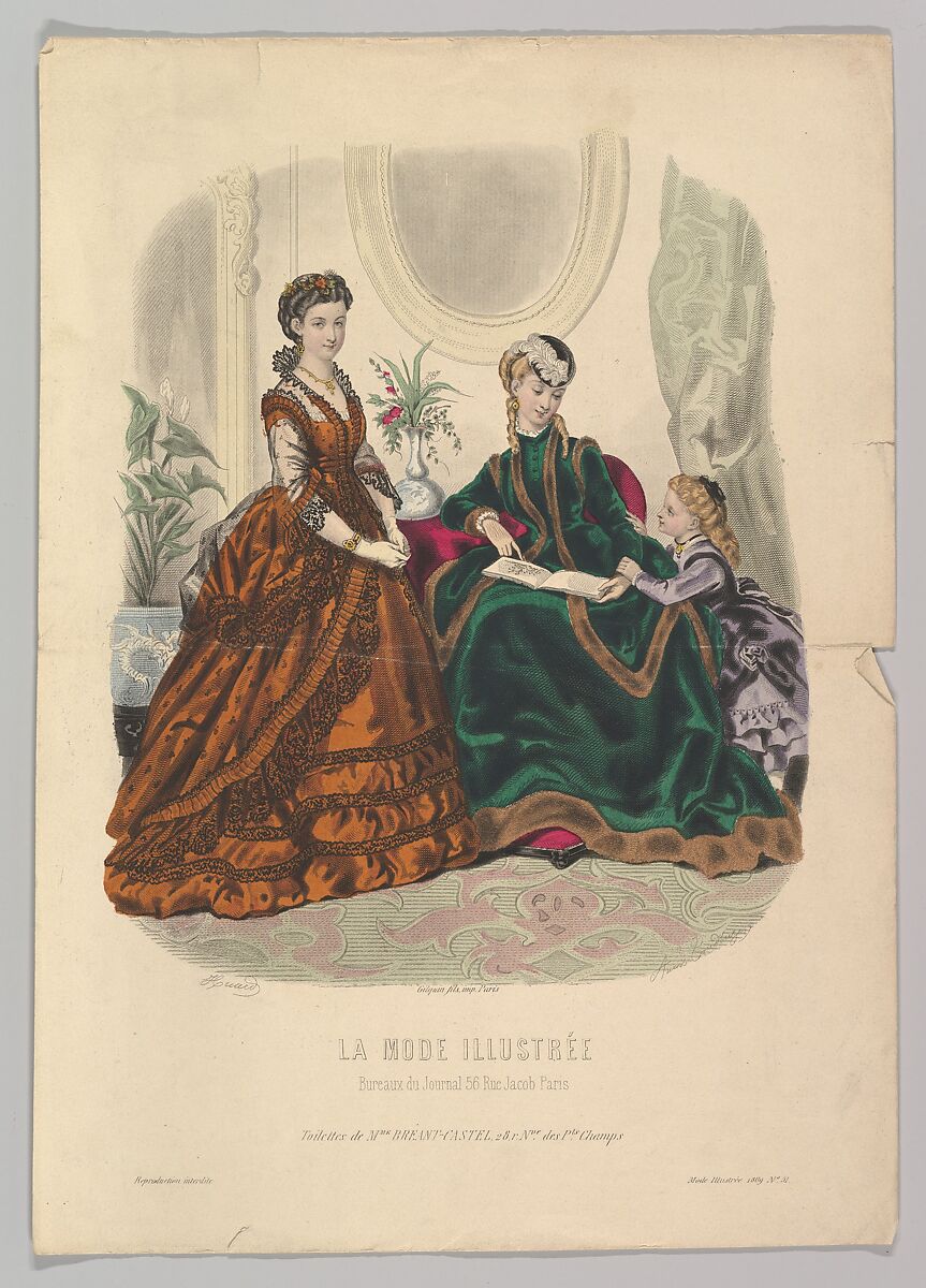 Exquisite Fashion Plate by Anais Toudouze, Bustle Gowns & Chatelaine, -  Ruby Lane