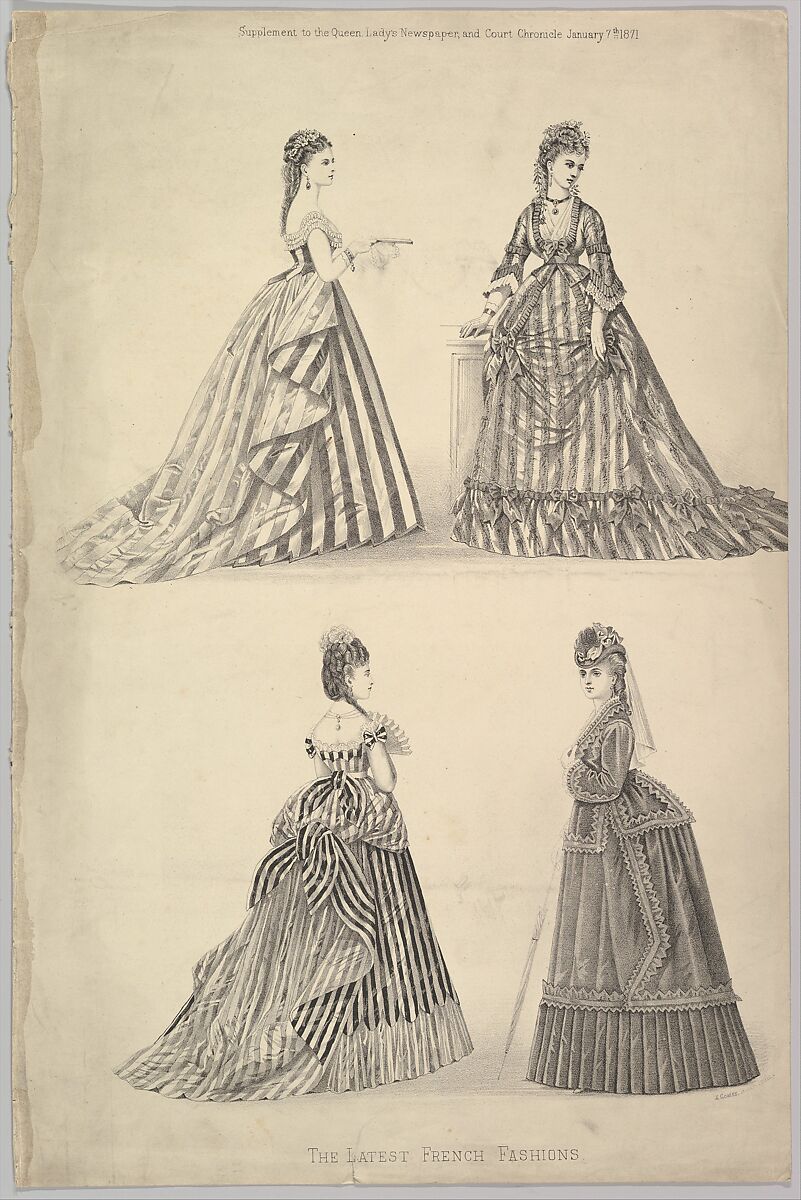 The Latest French Fashions from The Queen, The Lady's Newspaper and Court Chronicle, Anonymous, British, 19th century, Lithograph 