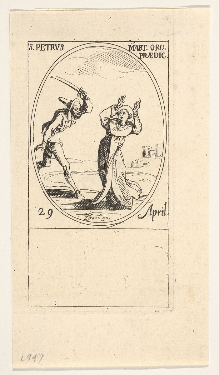 Martyrdom of Saint Peter, an oval composition, from "Les images de tous les saints et saintes de l'année" (Images of all the saints of the year), Jacques Callot (French, Nancy 1592–1635 Nancy), Etching 