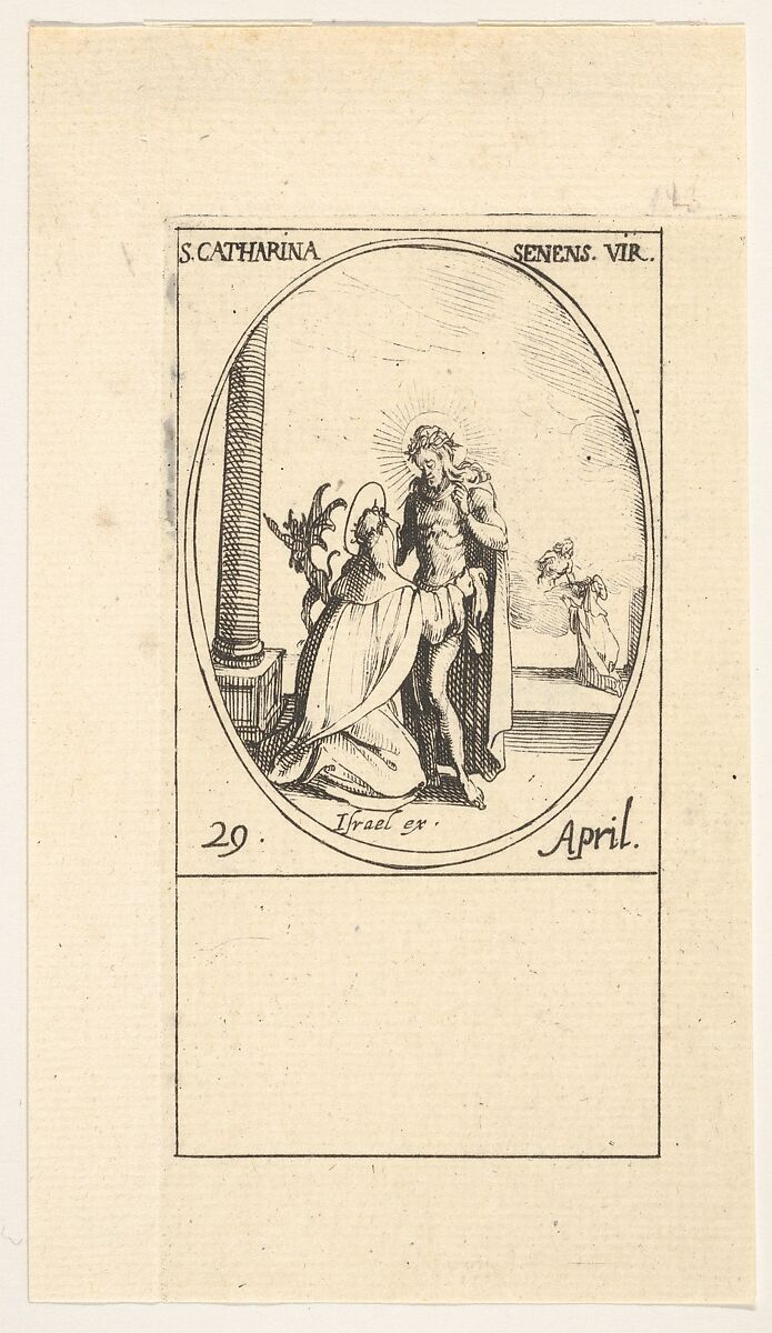 Vision of Saint Catherine, an oval composition, from "Les images de tous les saints et saintes de l'année" (Images of all the saints of the year), Jacques Callot (French, Nancy 1592–1635 Nancy), Etching 