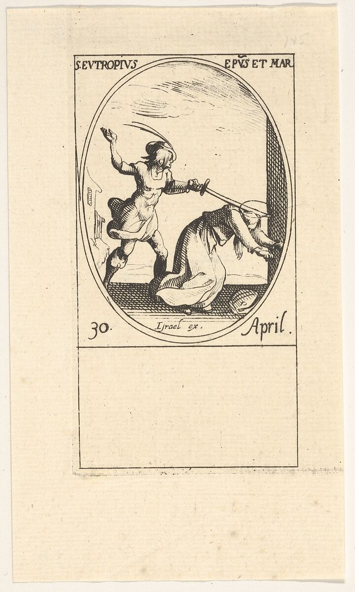 Martyrdom of Saint Eutropius, an oval composition, from "Les images de tous les saints et saintes de l'année" (Images of all the saints of the year), Jacques Callot (French, Nancy 1592–1635 Nancy), Etching 