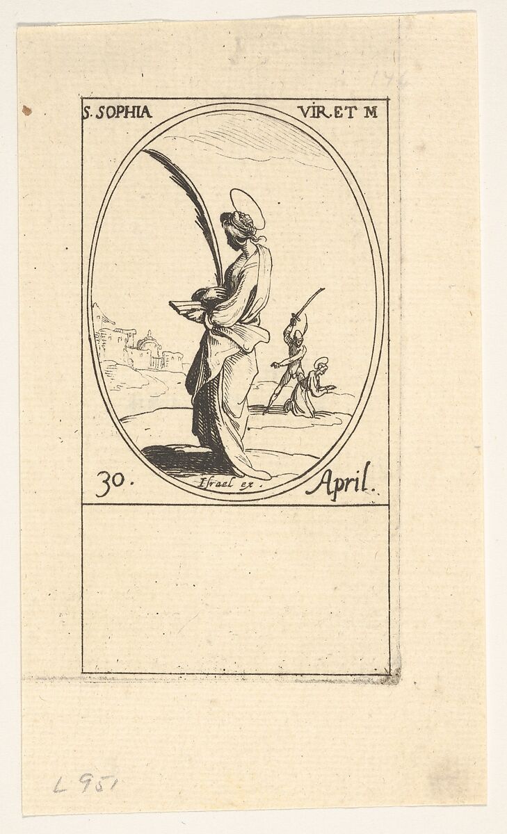 Martyrdom of Saint Sophia, an oval composition, from "Les images de tous les saints et saintes de l'année" (Images of all the saints of the year), Jacques Callot (French, Nancy 1592–1635 Nancy), Etching 