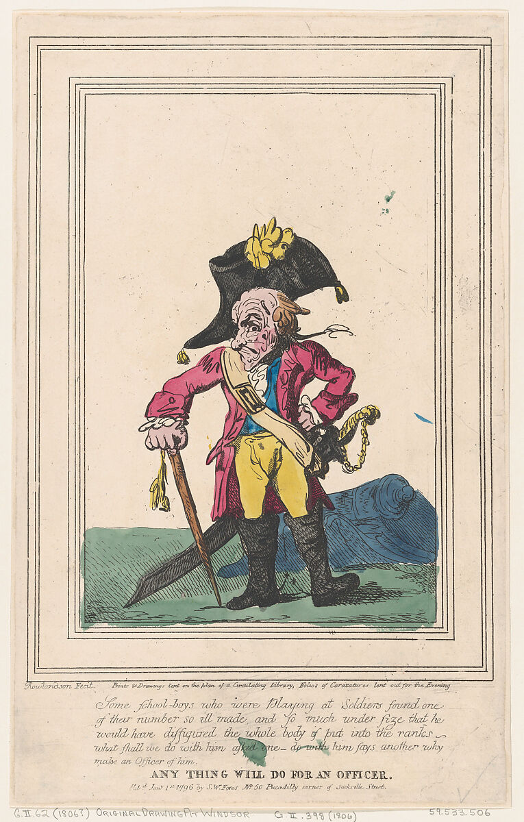 Anything Will Do For an Officer, Thomas Rowlandson (British, London 1757–1827 London), Hand-colored etching 