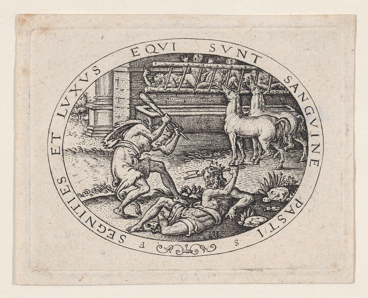 Hercules Killing Diomedes, Etienne Delaune (French, Orléans 1518/19–1583 Strasbourg), Engraving