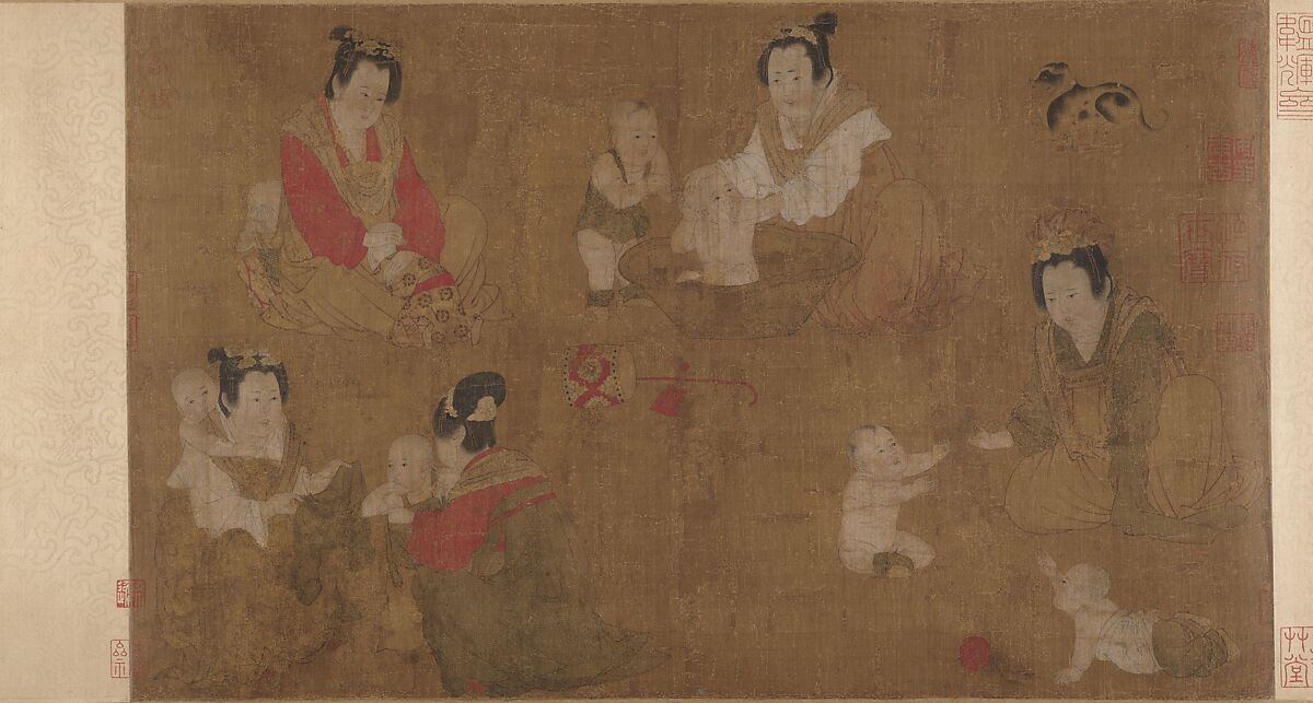 Palace ladies bathing children, Unidentified artist, Handscroll; ink and color on silk, China