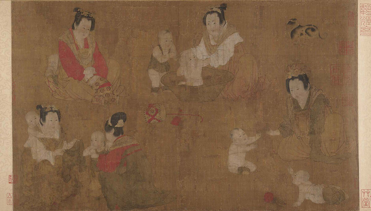 Palace Ladies Bathing Children, Unidentified artist, Handscroll; ink and color on silk, China