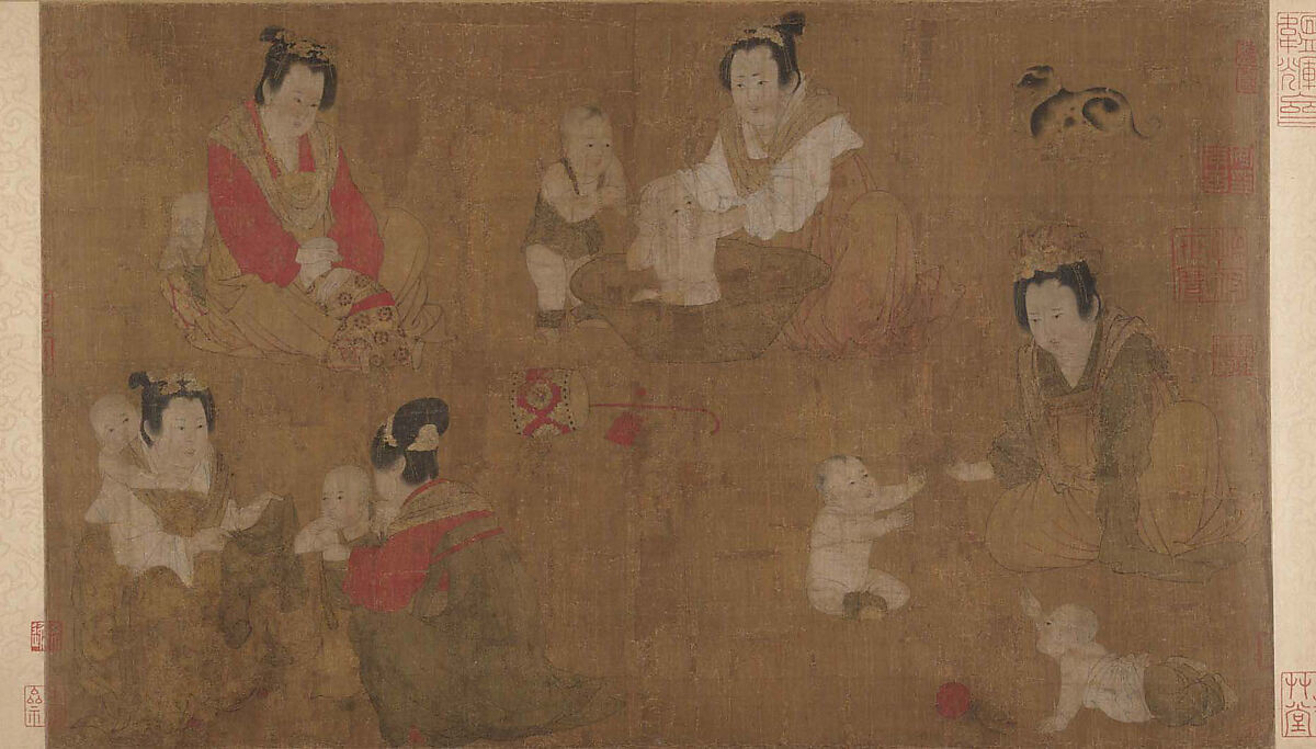 Palace Ladies Bathing Children, Unidentified artist, Handscroll; ink and color on silk, China 