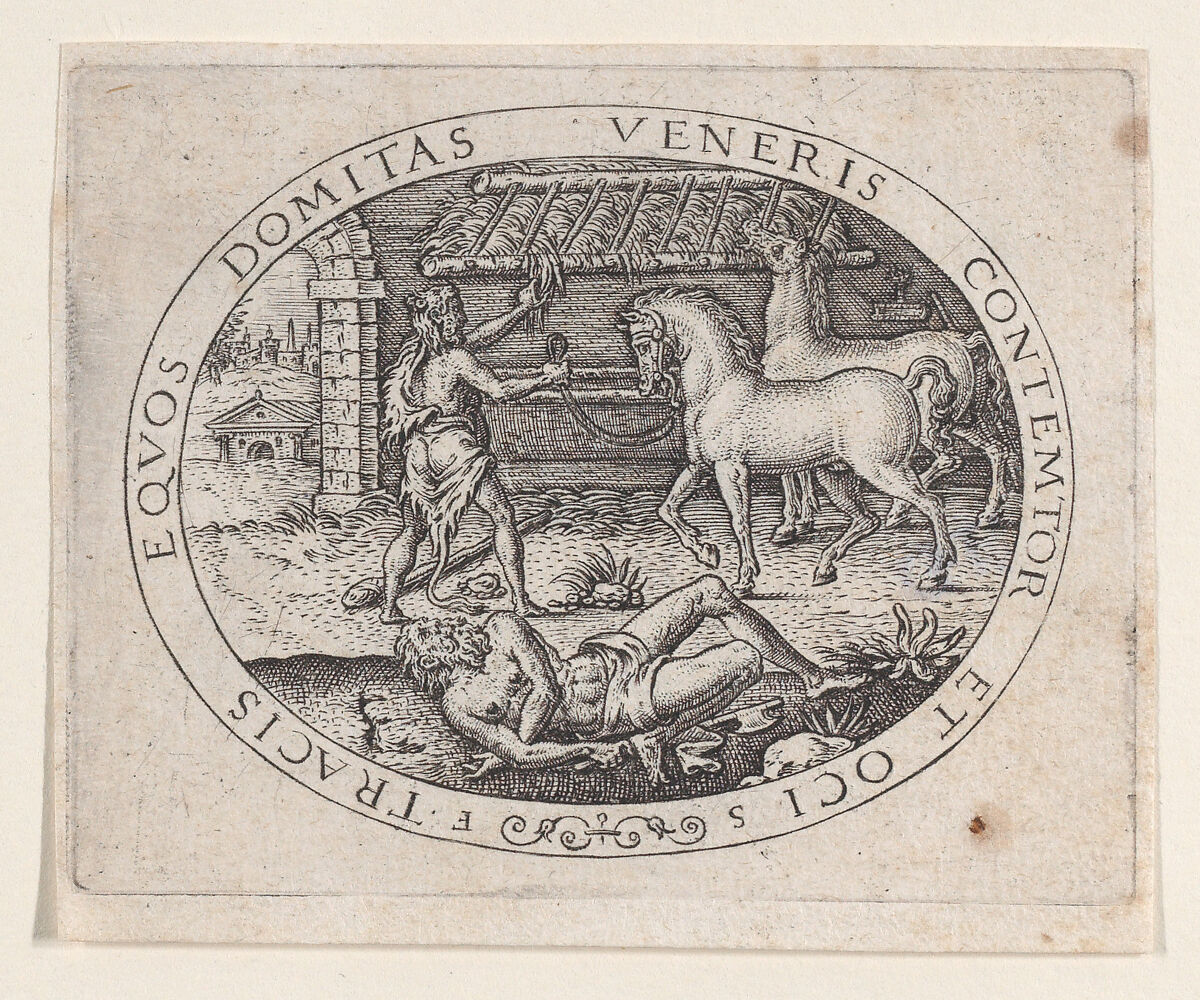 Hercules Stealing the Horses of Diomedes, Etienne Delaune (French, Orléans 1518/19–1583 Strasbourg), Engraving