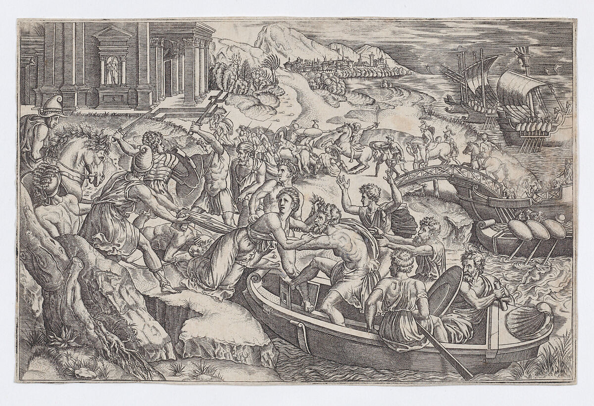 Tha Abduction of Helen (L'Enlèvement d'Hélène), Etienne Delaune (French, Orléans 1518/19–1583 Strasbourg), Etching; first state