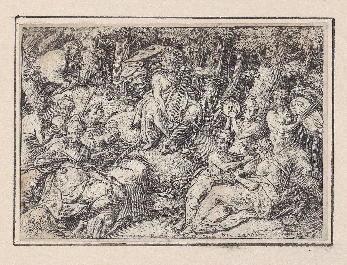 Apollo on Parnassus (Apollon sur le Parnasse), Etienne Delaune (French, Orléans 1518/19–1583 Strasbourg), Engraving