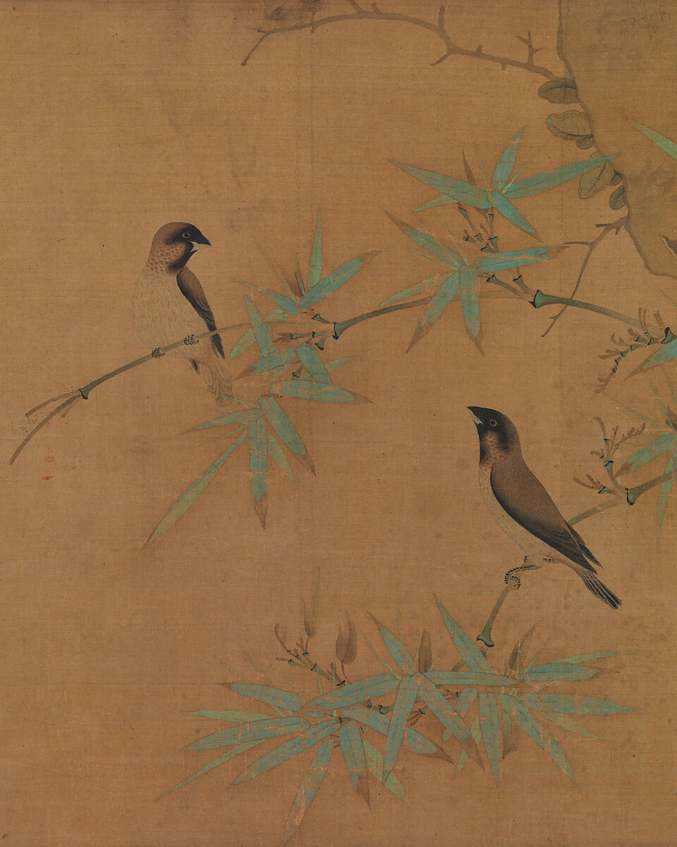 Finches and bamboo, Emperor Huizong (Chinese, 1082–1135; r. 1100–25), Handscroll; ink and color on silk, China