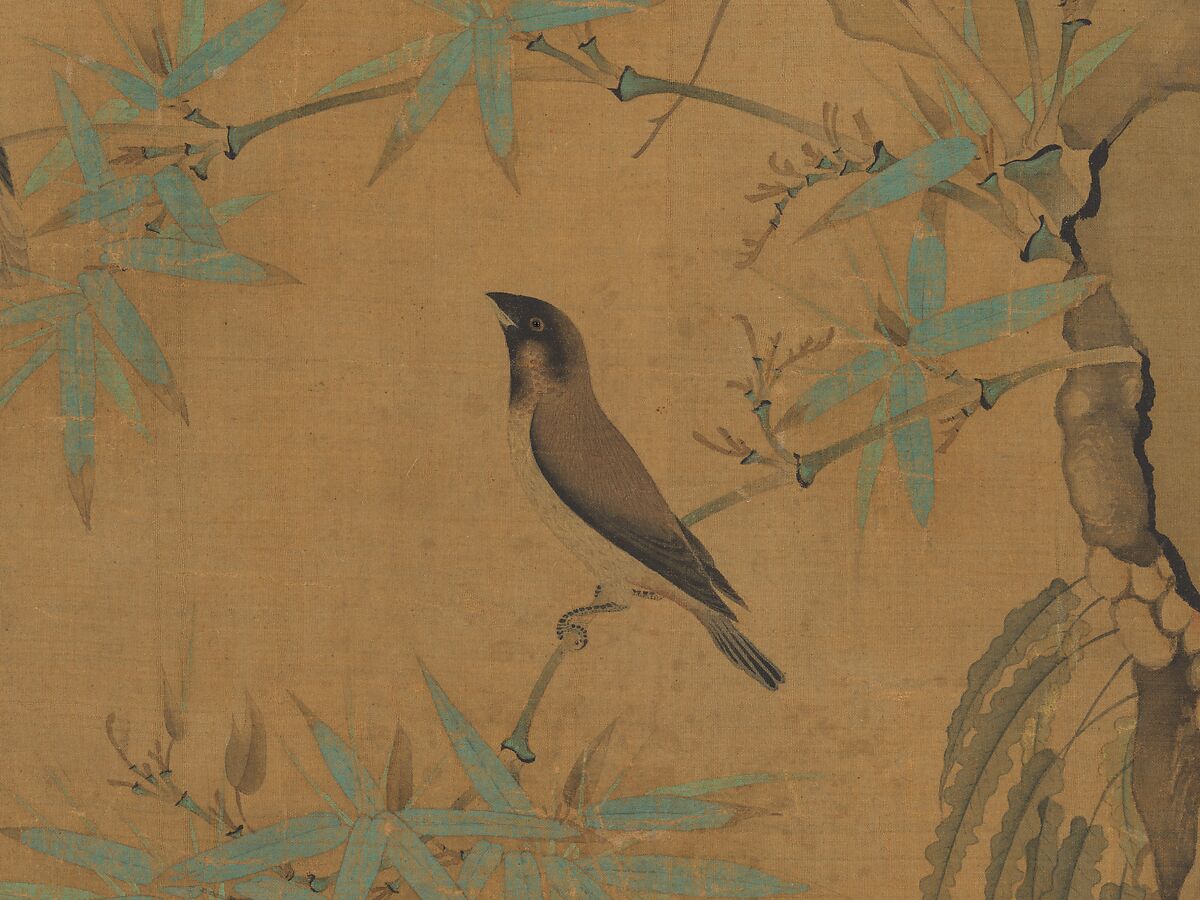 Finches and bamboo, Emperor Huizong (Chinese, 1082–1135; r. 1100–25), Handscroll; ink and color on silk, China